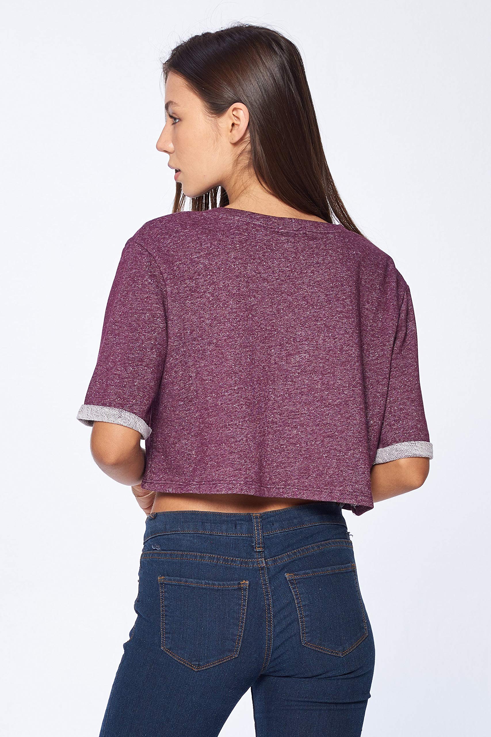 Khanomak Women's Short Sleeve Crewneck Front Pocket Sweater Top