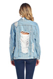 Classic Denim Extreme Distressed Back Ripped Detail Buttoned Front Jean Jacket