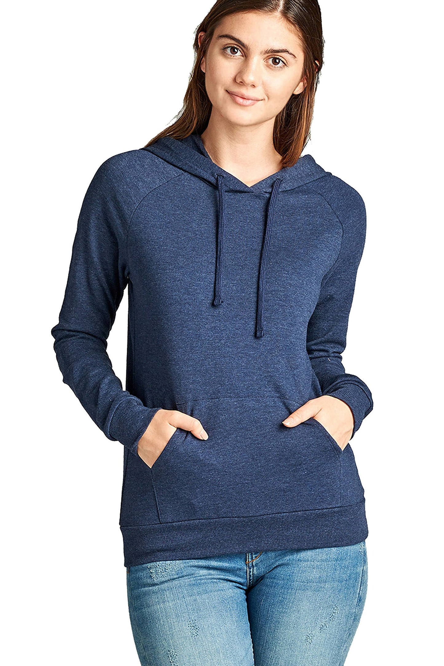 Khanomak Plain Casual Long Sleeve Pullover Drawstring Hoodie Kangaroo Front Pocket Sweatshirt