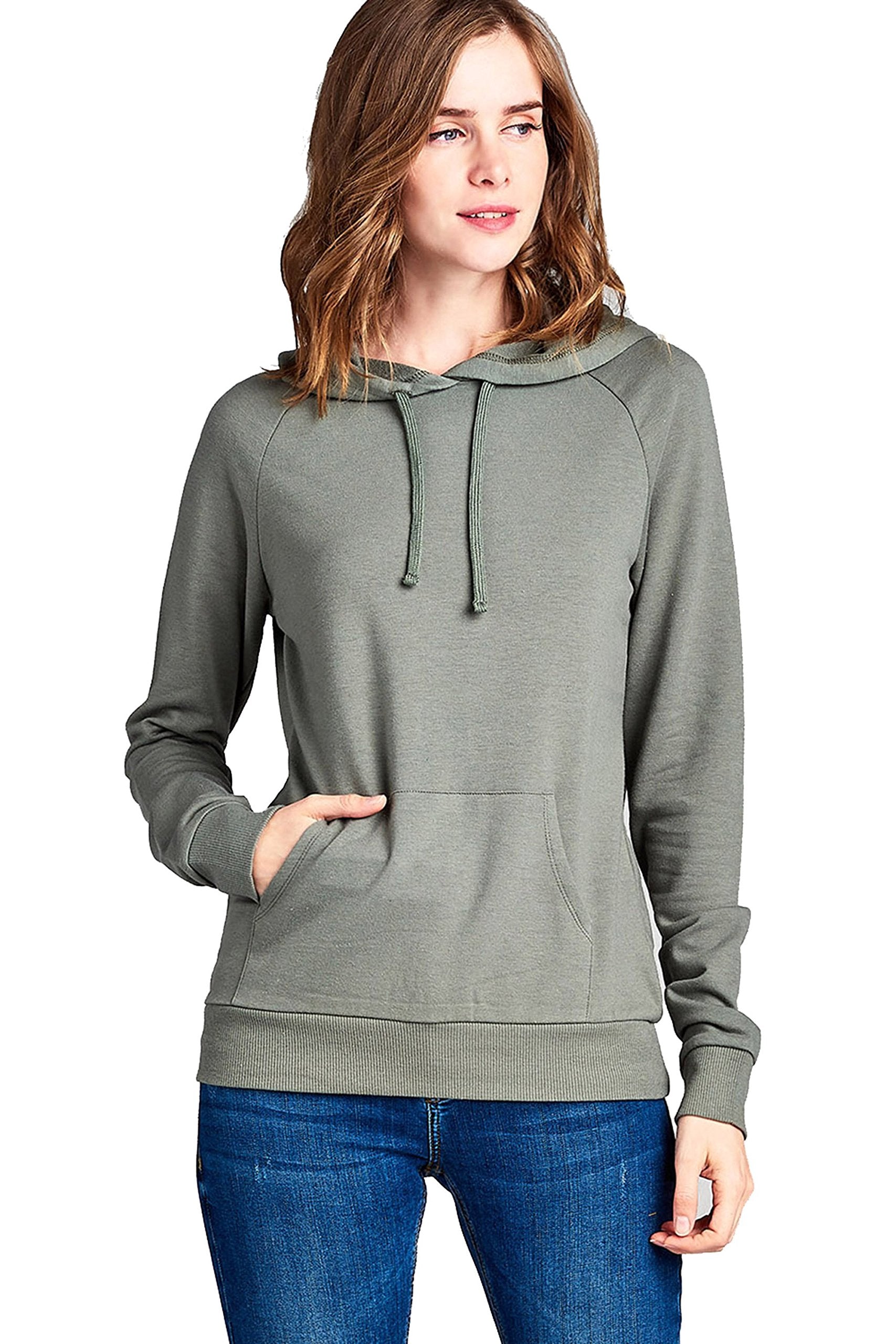 Khanomak Plain Casual Long Sleeve Pullover Drawstring Hoodie Kangaroo Front Pocket Sweatshirt