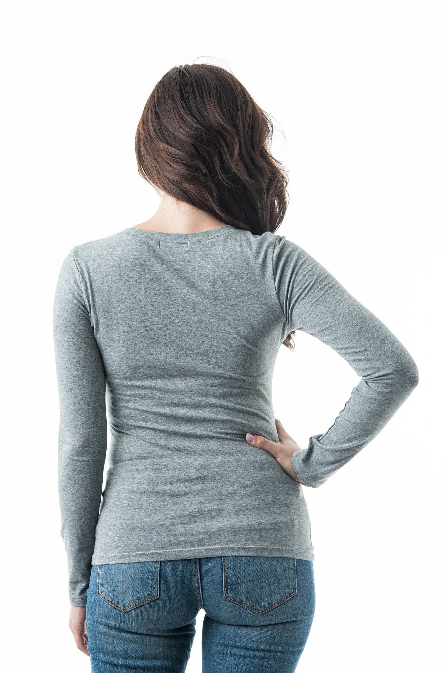 Plain V Neck Long Sleeve Tee T-Shirt
