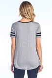 Women's Casual Stripe Short Sleeve V Neck Varsity Boyfriend Loose Fit Tee T-Shirt