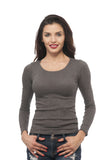 Hollywood Star Fashion Long Sleeve Round Ribbed Top