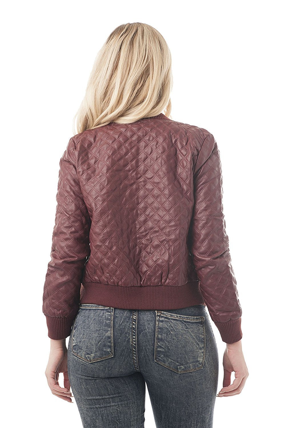 Faux Quilted Leather Jacket with Side Pockets
