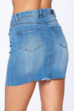 Khanomak Women's High Waist 5 Pocket Classic Raw Cut Hem Denim Mini Skirt