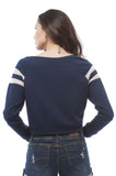 Hollywood Star Fashion Long Sleeve Mesh Trim On Sleeve Crop Sweater
