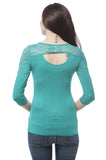 Crepe Span Top With Lace Contrast on Sleeve