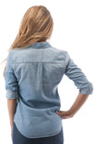 Hollywood Star Fashion Women's 3/4 Long Sleeve Denim Button Down Chambray Shirt BasicTop
