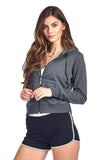 Khanomak French Terry Classic Zip Up Long Sleeve Drawstring Hoodie Sweater