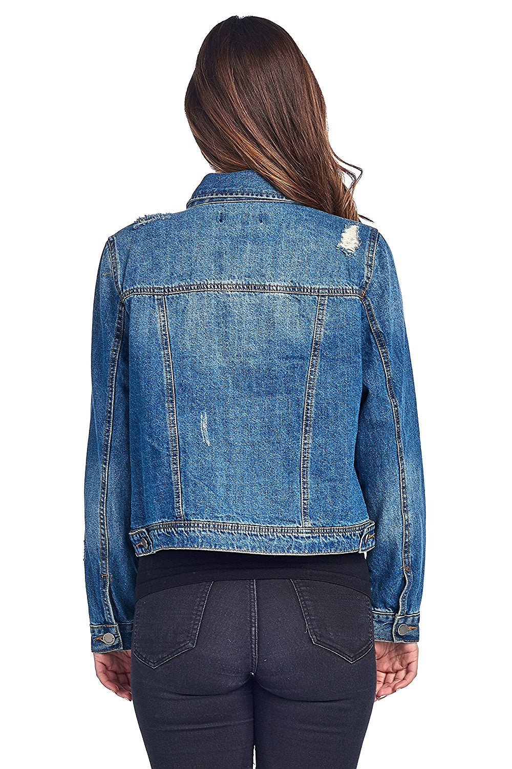 Khanomak Classic Jean Distress Denim Basic Collar Button Front Jacket