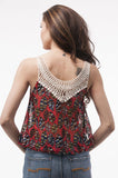 sleevelesss lace knit printed top