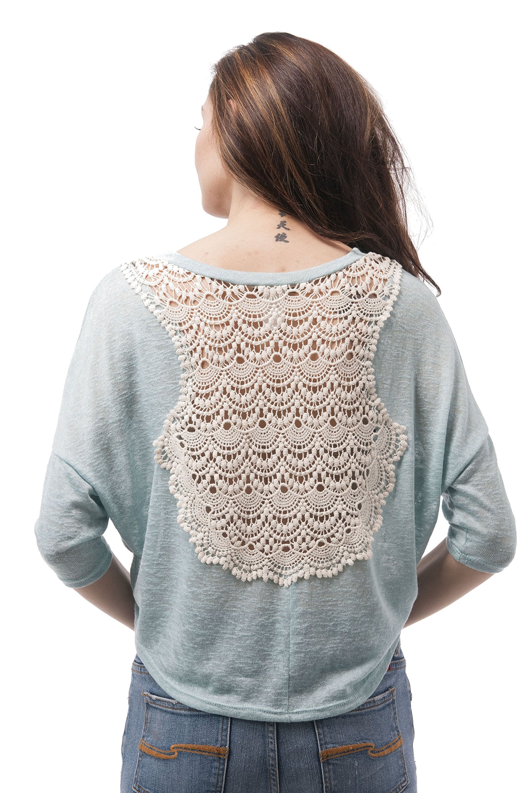 Batwing crop top with knit design on back