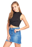 Sleeveless Ribbed Twist Front Mock Neck Fitted Stretch Crop Tank Top