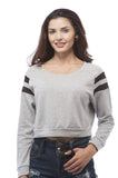 Hollywood Star Fashion Long Sleeve Mesh Trim On Sleeve Crop Sweater