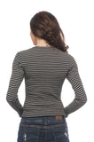 Hollywood Star Fashion Long Sleeve Ribbed Stripe Scoop Neck Top