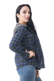 Long Sleeve With Detachable Two Tone Terry Hoodie Plaid Shirt