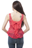 Sleeve Less Sequin lace Ribbon Back Peplum top