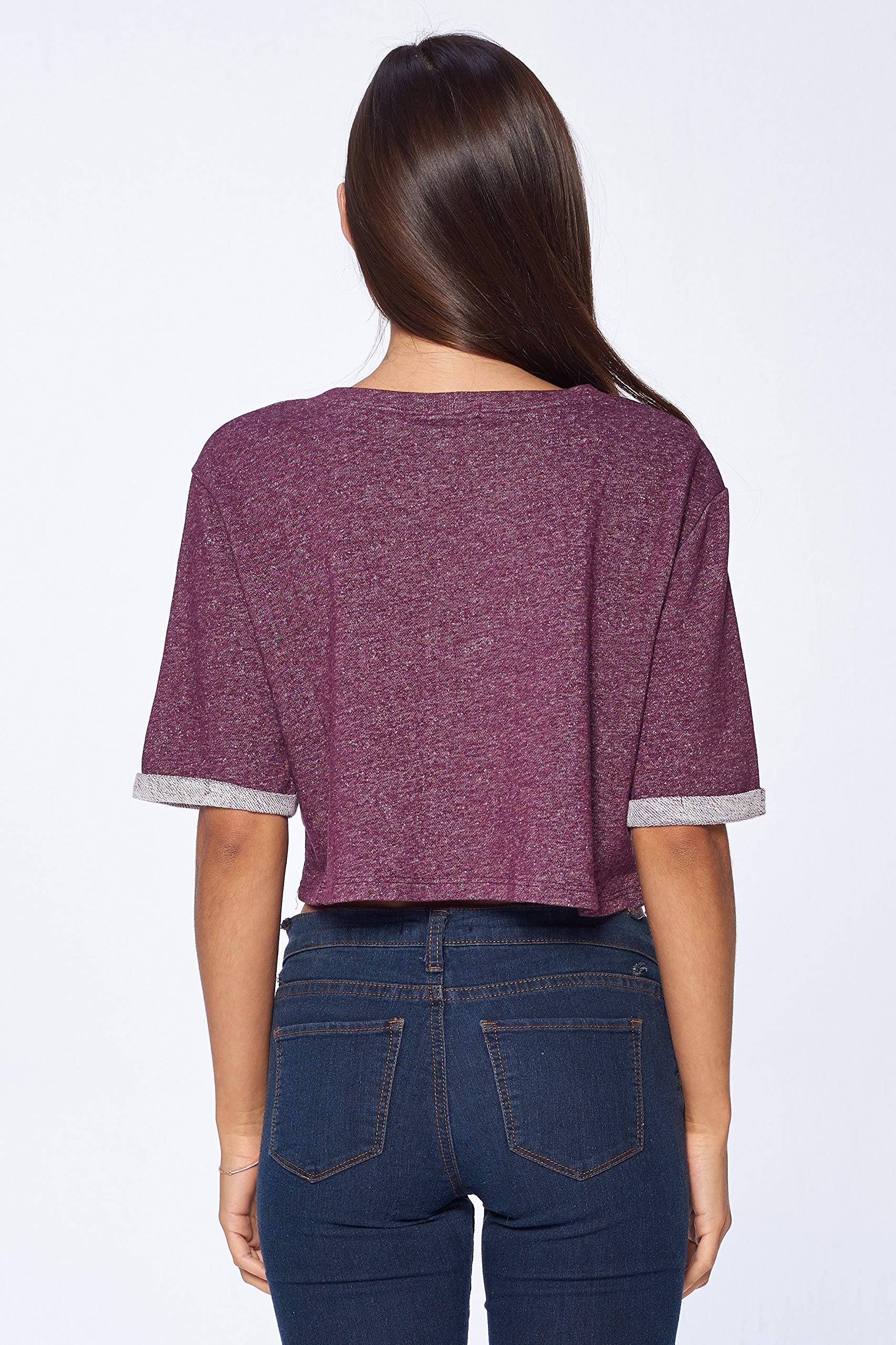 Khanomak Women's Short Sleeve Crewneck Front Pocket Sweater Top