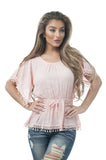 Khanomak Cold Shoulder Chiffon crochet trim Top