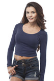 Hollywood Star Fashion Long Sleeve Scoop Neck Crop Top