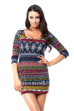 Aztec Print 3/4 Sleeve Mini Dress