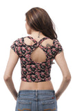 Floral Short Sleeve Crop top with Open Cross Back