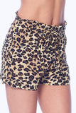 Khanomak Women's Leopard Print Paper Bag Rayon Loose Elastic Waist Shorts
