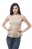 Sleeve Less Sequin lace Ribbon Back Peplum top