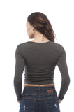 Hollywood Star Fashion Long Sleeve Scoop Neck Crop Top