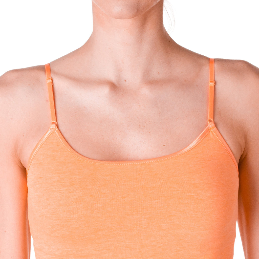 ACTIVE BASIC Plain Long Spaghetti Strap Tank Top Camis Basic Camisole Cotton, Neon Coral, Medium