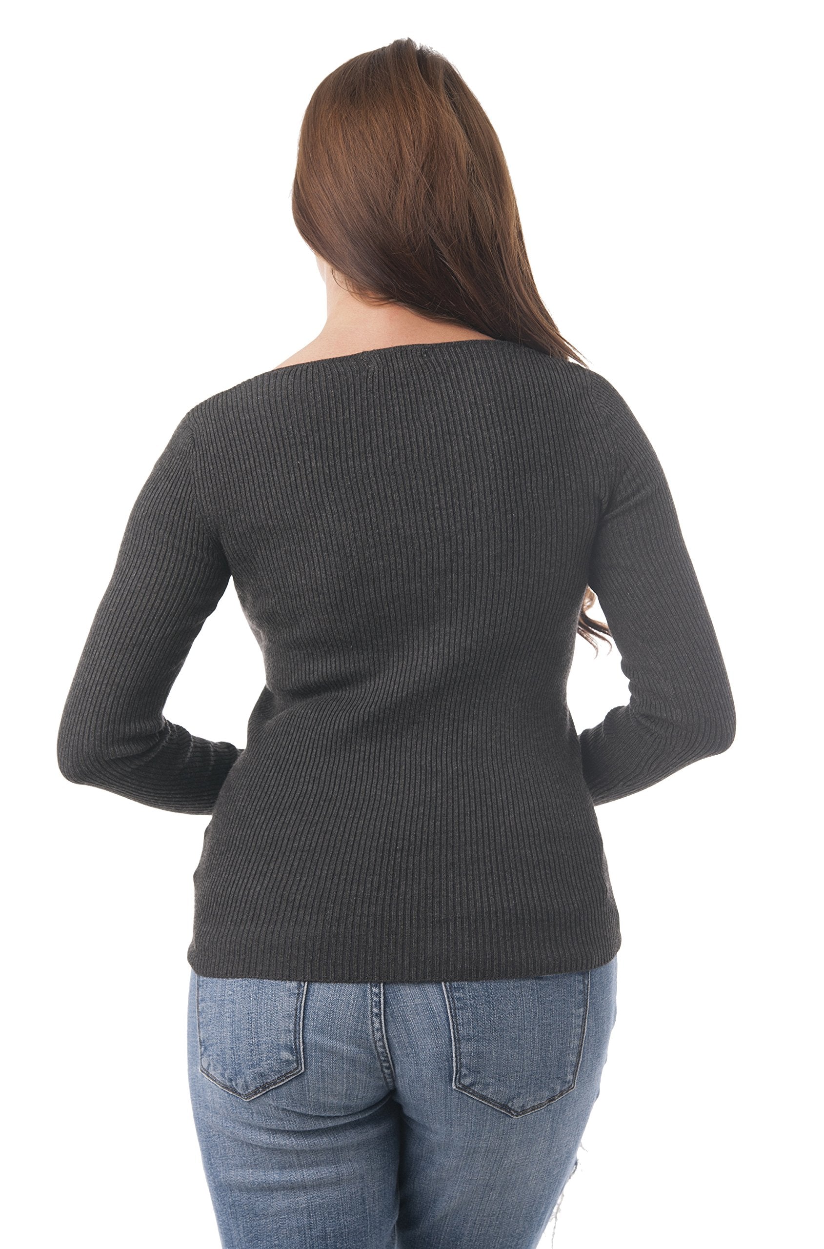 Khanomak Long Sleeve V Neck Ribbed Sweater