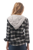 Hollywood Star Fashion 3/4 Roll Up Sleeve with Detachable Hoodie Flannel Plaid Shirt