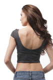 Hollywood Star Fashion Bow Crop Top Half Cap Sleeve Open Back