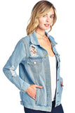 Classic Denim Extreme Distressed Back Ripped Detail Buttoned Front Jean Jacket