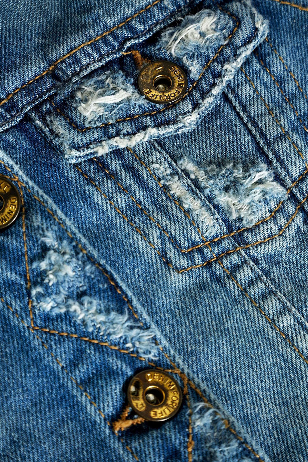 Khanomak Kids Girls Denim Distressed Button Up Jacket