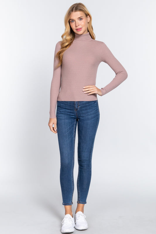 Women's Long Sleeve Turtle Neck Fitted Viscose Ribbed Sweater Cardigan