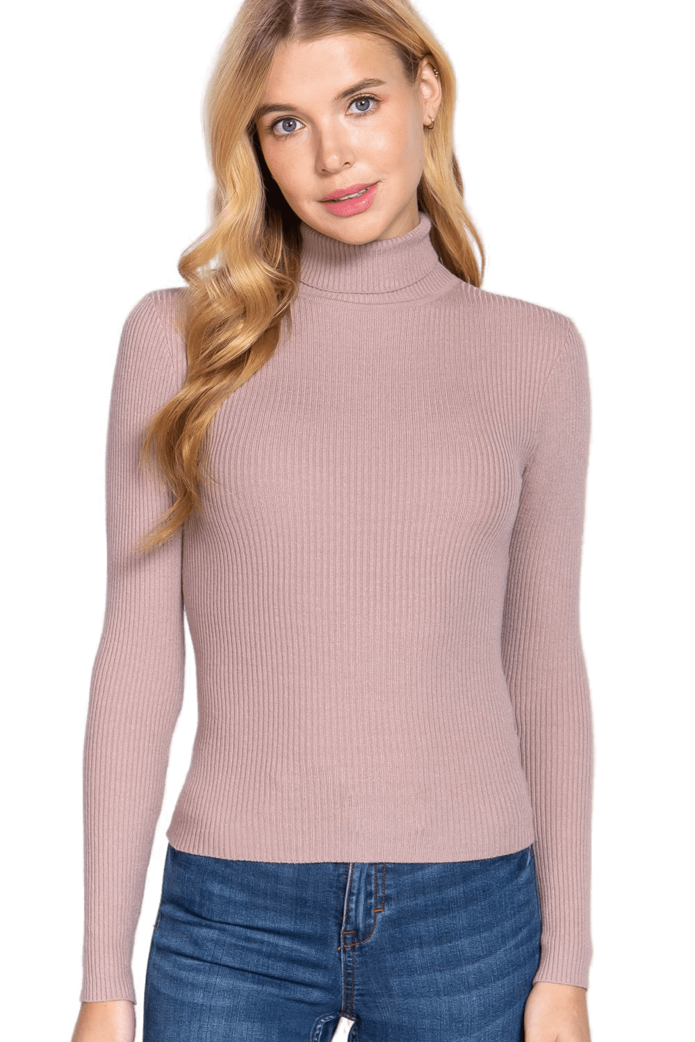 Women's Long Sleeve Turtle Neck Fitted Viscose Ribbed Sweater Cardigan
