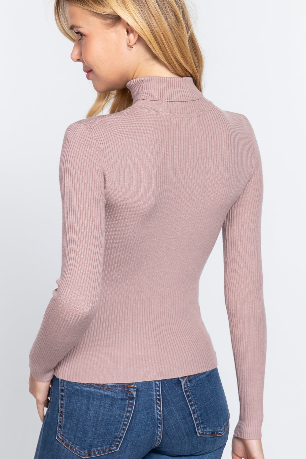 Women's Long Sleeve Turtle Neck Fitted Viscose Ribbed Sweater Cardigan