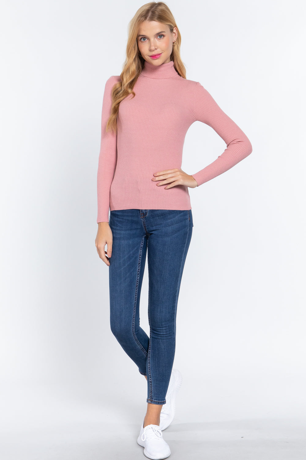 Women's Long Sleeve Turtle Neck Fitted Viscose Ribbed Sweater Cardigan
