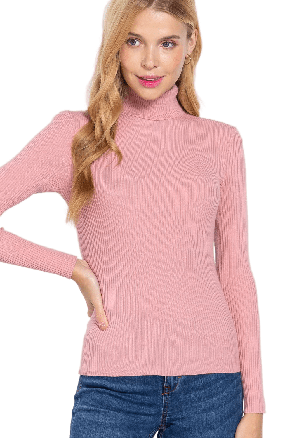 Women's Long Sleeve Turtle Neck Fitted Viscose Ribbed Sweater Cardigan