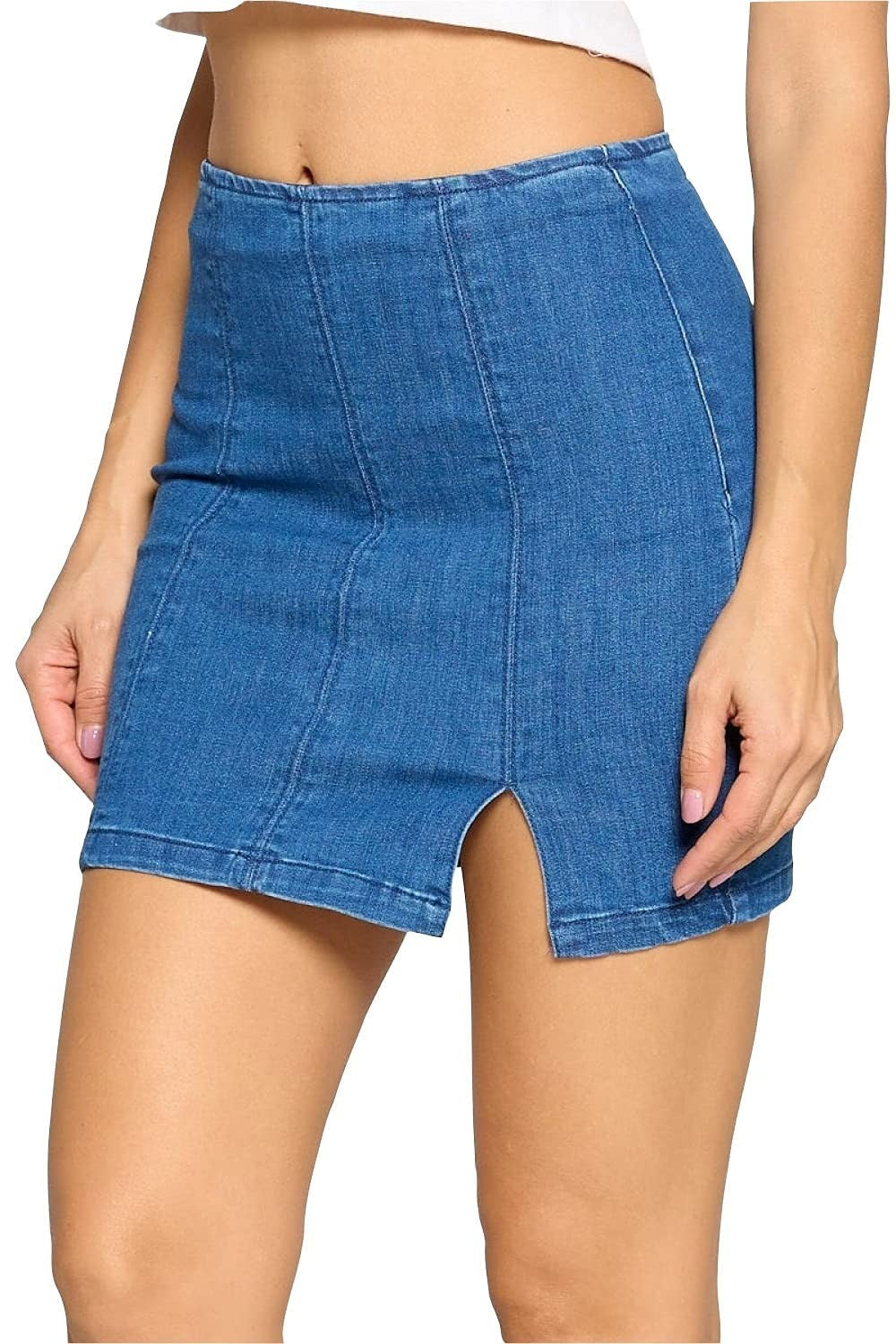 Women's Denim Side Slit Zipper Closure Mini Skirt