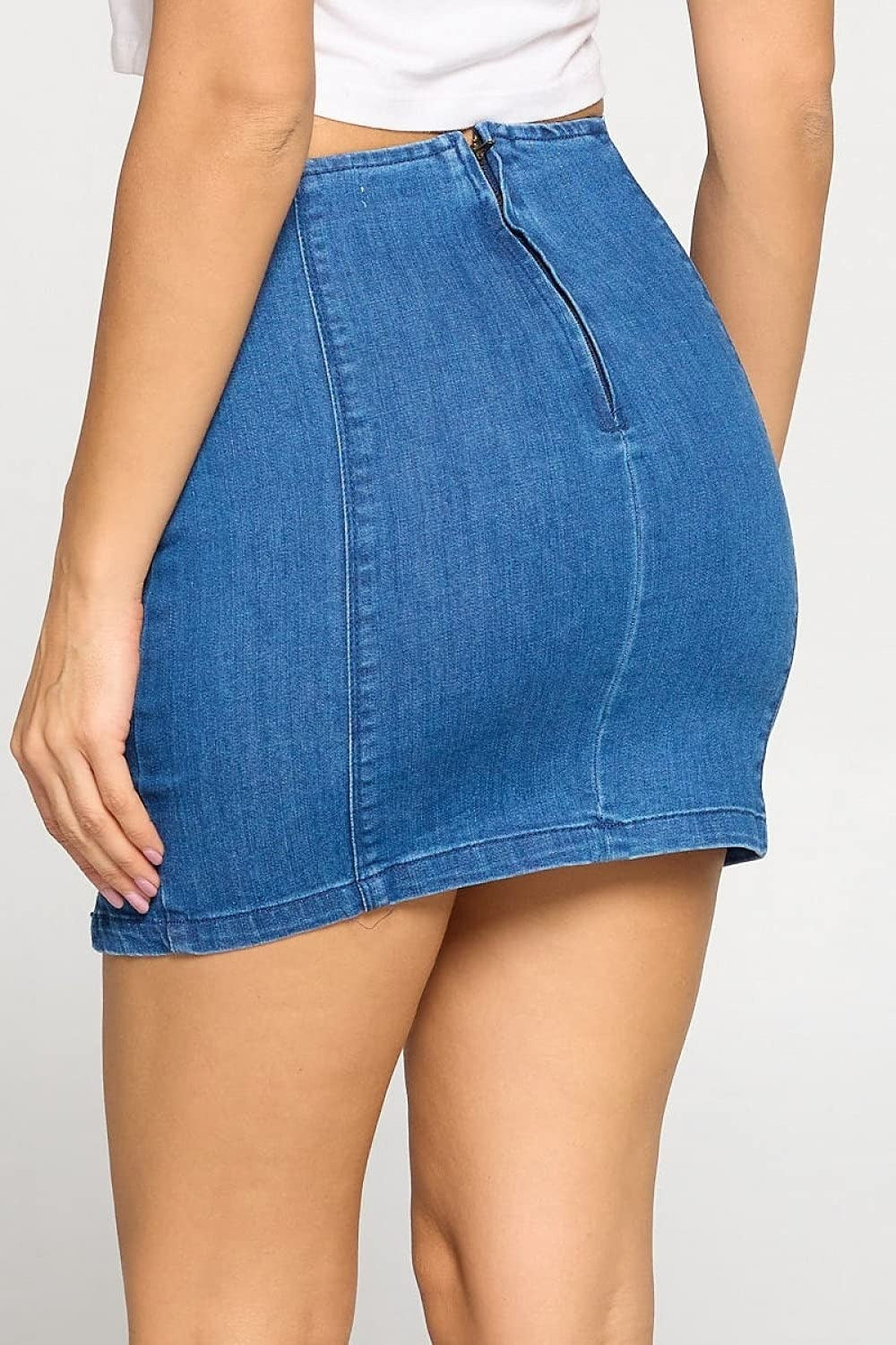 Women's Denim Side Slit Zipper Closure Mini Skirt