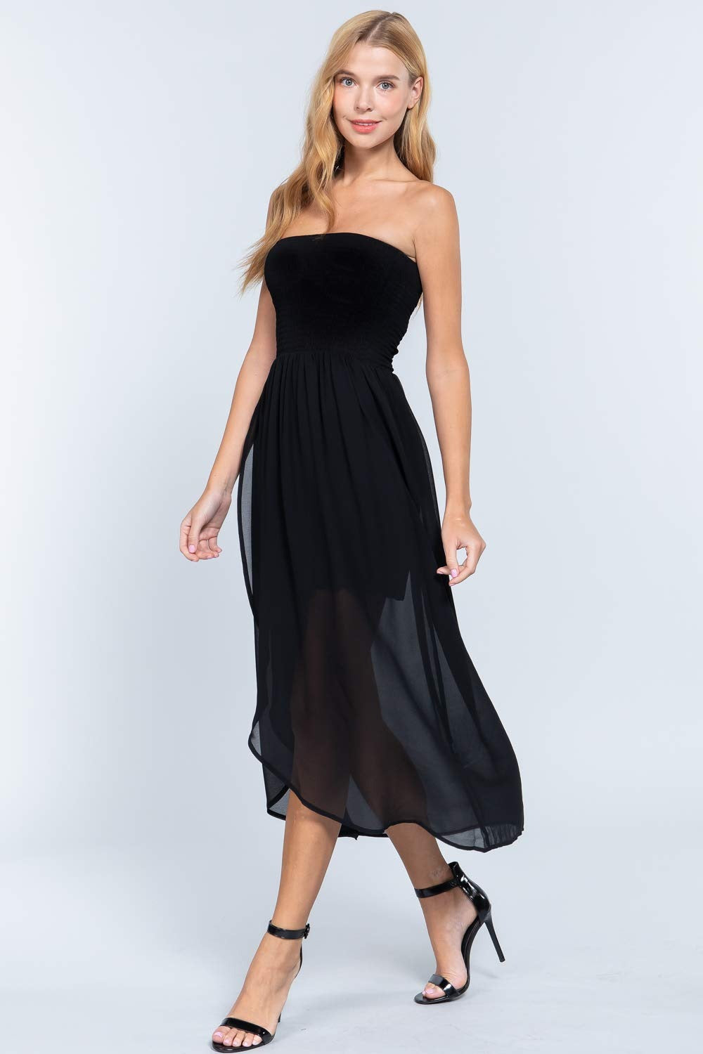 Women's Smocked Tube Wrap Maxi Woven High Low High Low Ankle Length Dress