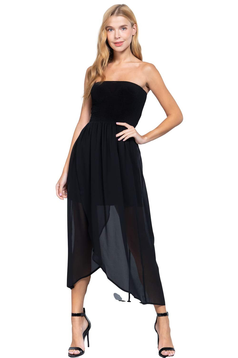 Women's Smocked Tube Wrap Maxi Woven High Low High Low Ankle Length Dress