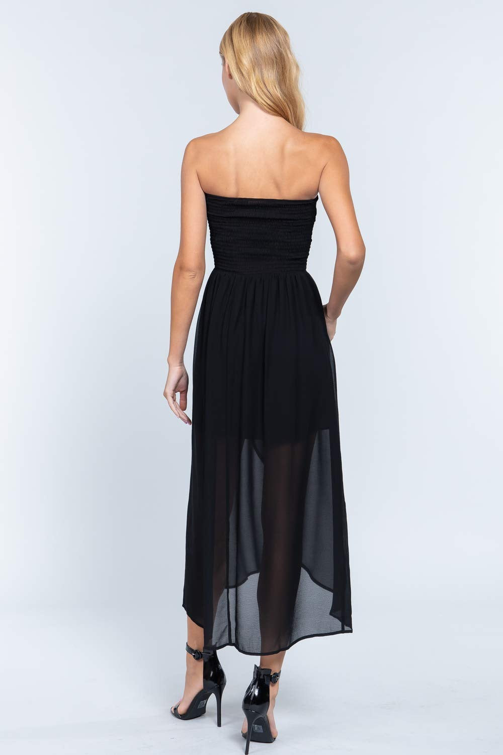 Women's Smocked Tube Wrap Maxi Woven High Low High Low Ankle Length Dress