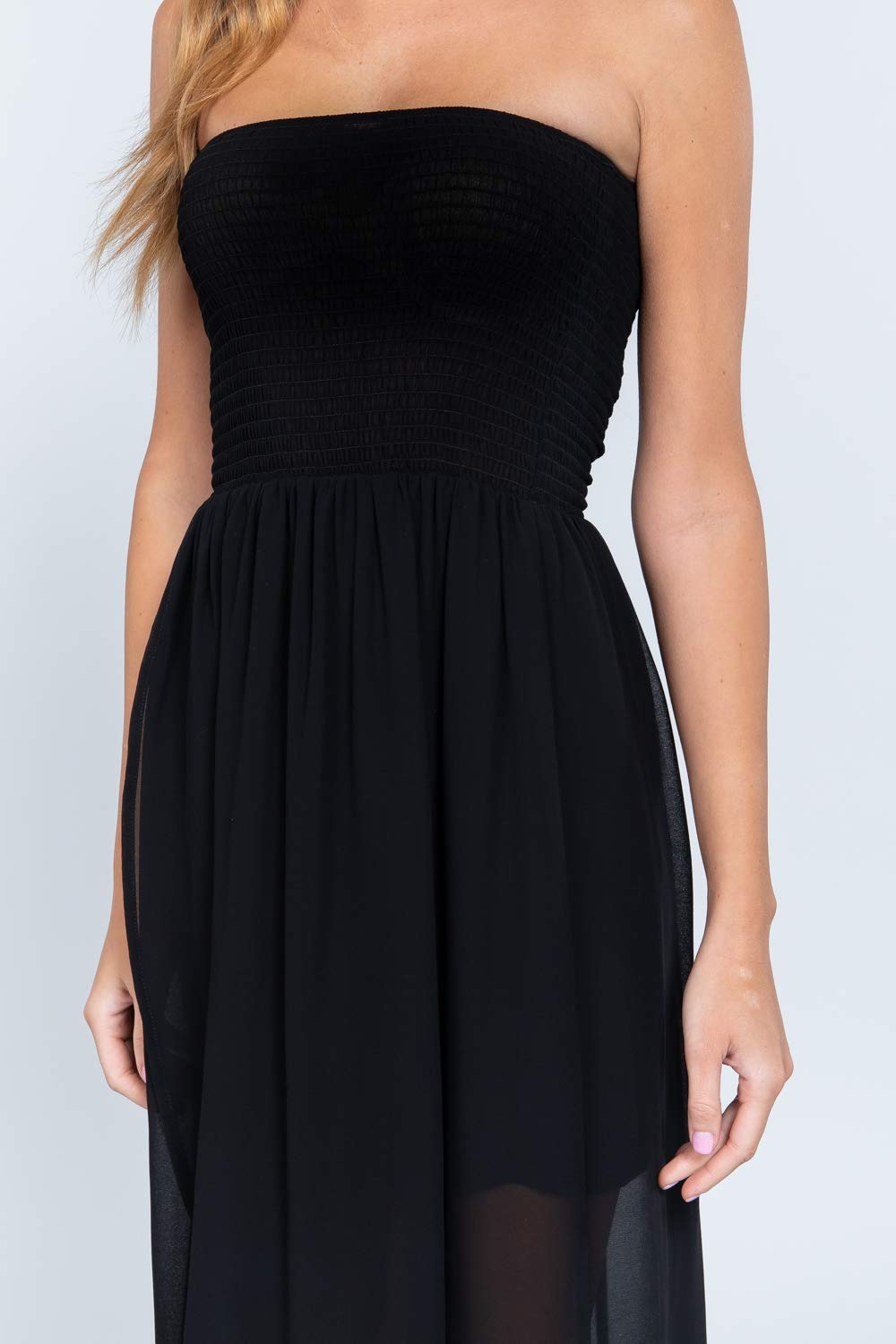 Women's Smocked Tube Wrap Maxi Woven High Low High Low Ankle Length Dress