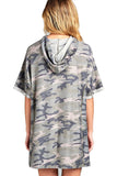Short Sleeve Hooded Oversized Loose Fit Casual All Over Camo Print T-Shirt Dress