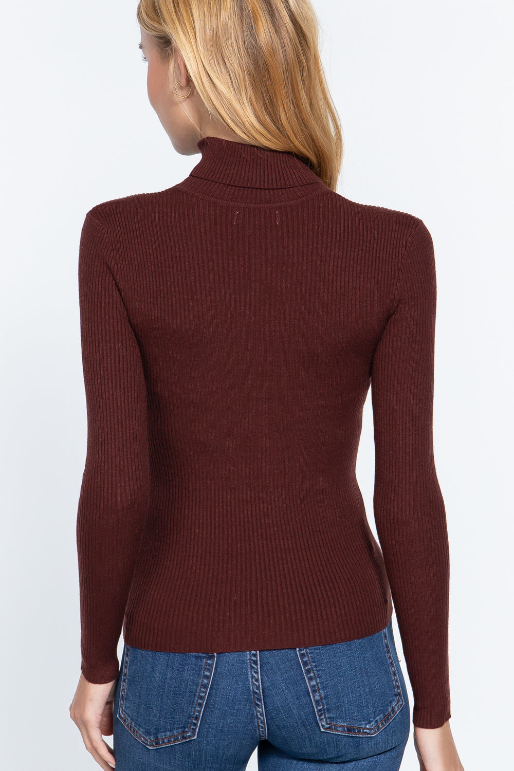 Women's Long Sleeve Turtle Neck Fitted Viscose Ribbed Sweater Cardigan