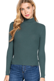 Women's Long Sleeve Turtle Neck Fitted Viscose Ribbed Sweater Cardigan