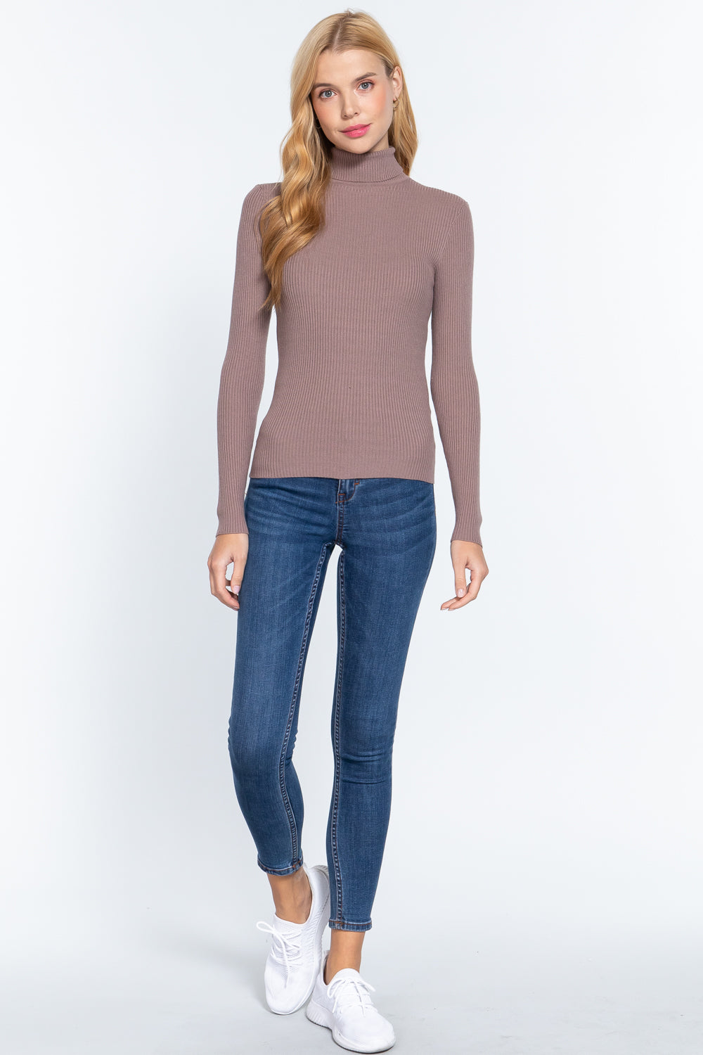 Women's Long Sleeve Turtle Neck Fitted Viscose Ribbed Sweater Cardigan